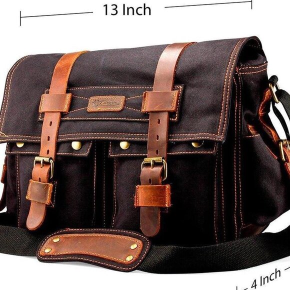 Gearonic Vintage Canvas Leather Messenger Bag - Picture 12 of 13